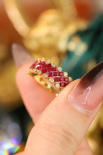 Load image into Gallery viewer, LUOWEND 18K Yellow Gold Real Natural Diamond and Ruby Ring for Women
