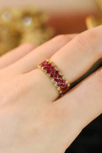 Load image into Gallery viewer, LUOWEND 18K Yellow Gold Real Natural Diamond and Ruby Ring for Women
