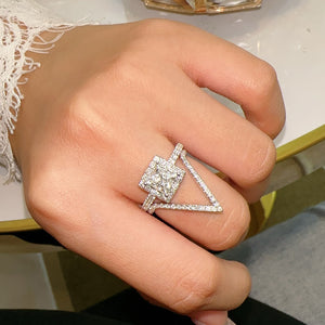LUOWEND 18K White or Yellow Gold Natural Diamond Ring for Women