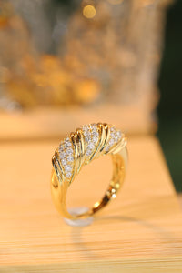 LUOWEND 18K Yellow Gold Real Natural Diamond Ring for Women