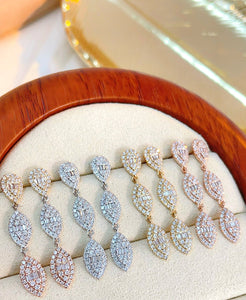 LUOWEND 18K White/Yellow/Rose Gold Natural Diamond Earrings for Women