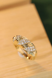 LUOWEND 18K Yellow Gold Real Natural Diamond Ring for Women
