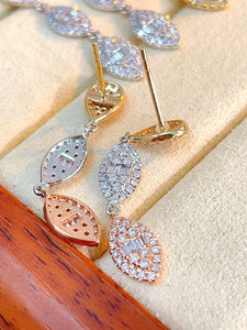 LUOWEND 18K White/Yellow/Rose Gold Natural Diamond Earrings for Women