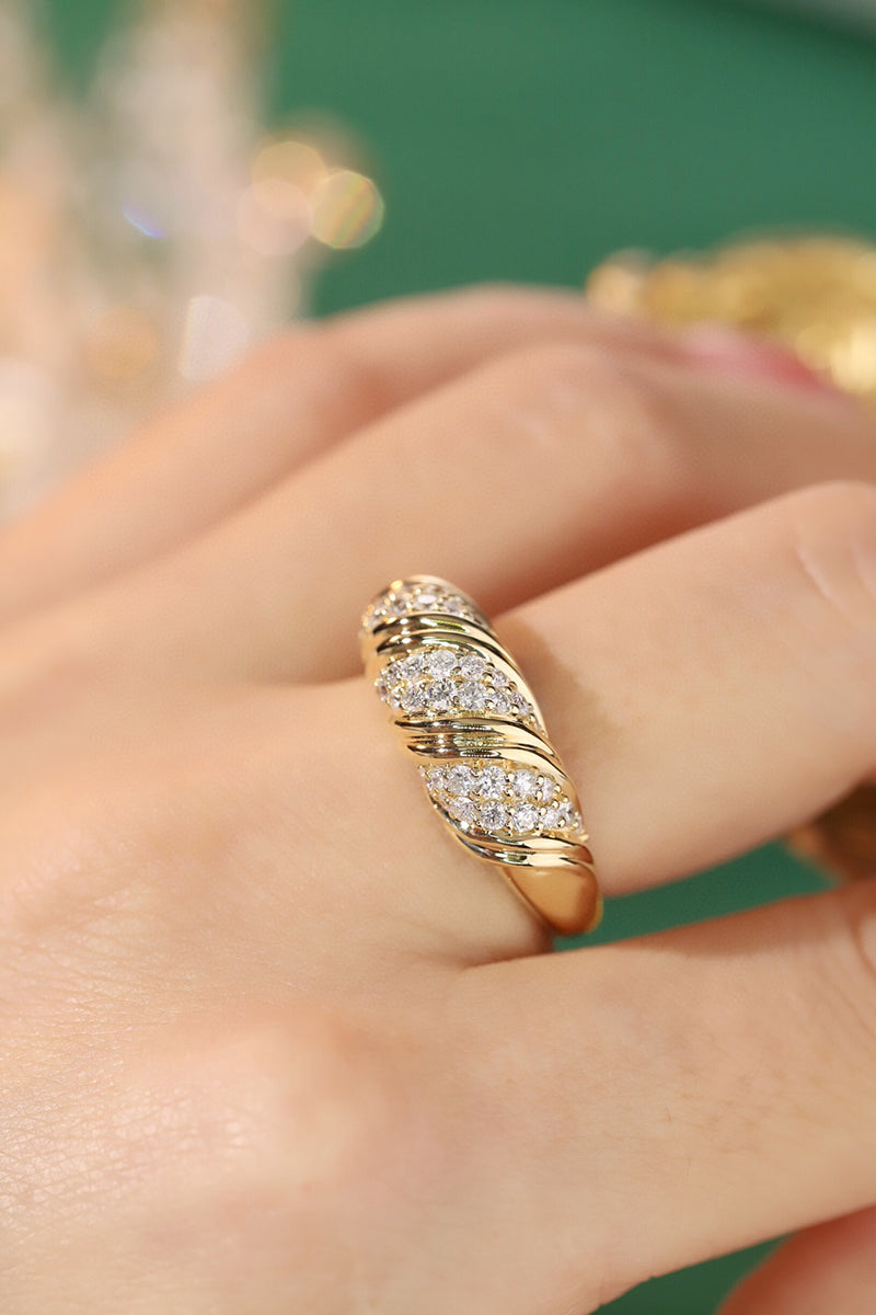 LUOWEND 18K Yellow Gold Real Natural Diamond Ring for Women