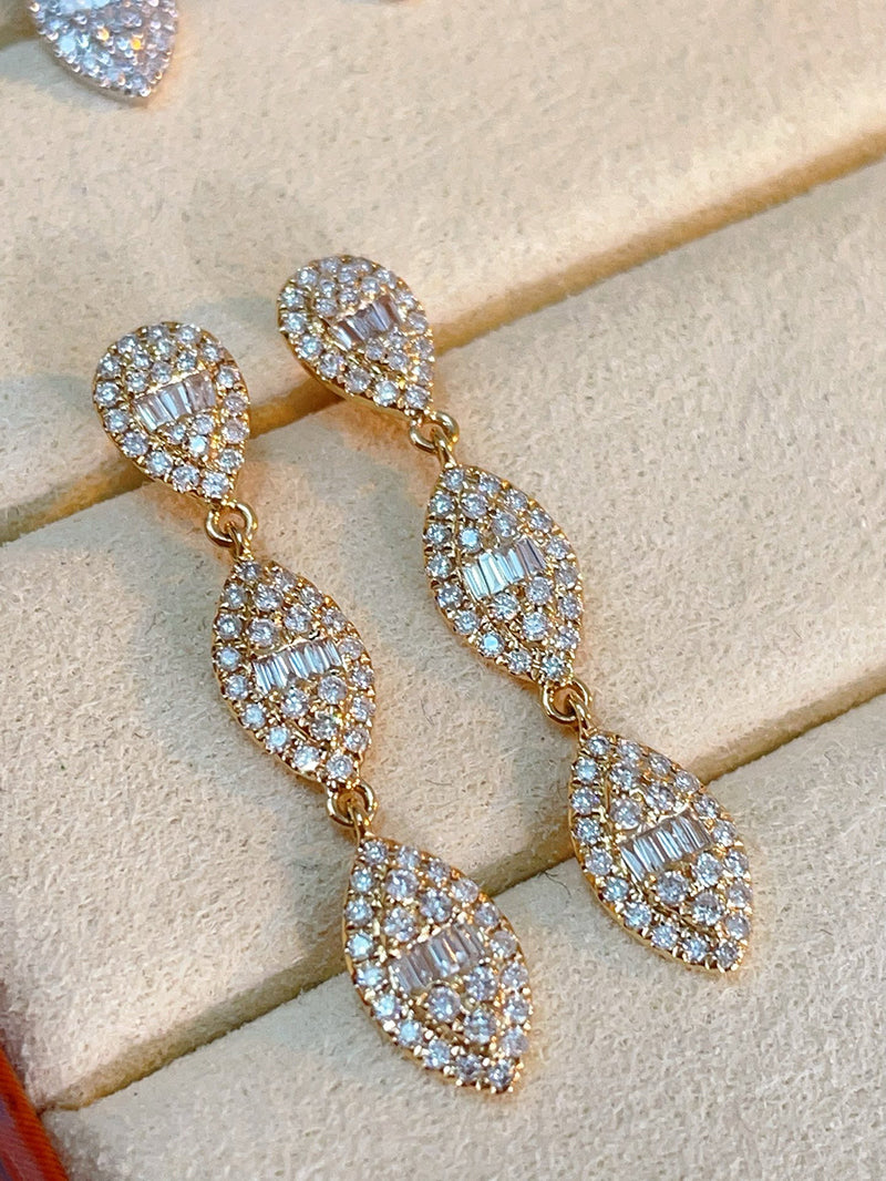 LUOWEND 18K White/Yellow/Rose Gold Natural Diamond Earrings for Women