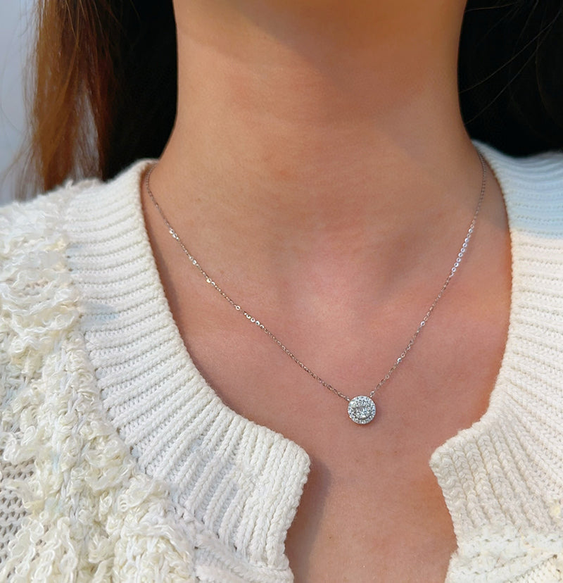 LUOWEND 18K White/Yellow/Rose Gold Natural Diamond Necklace for Women