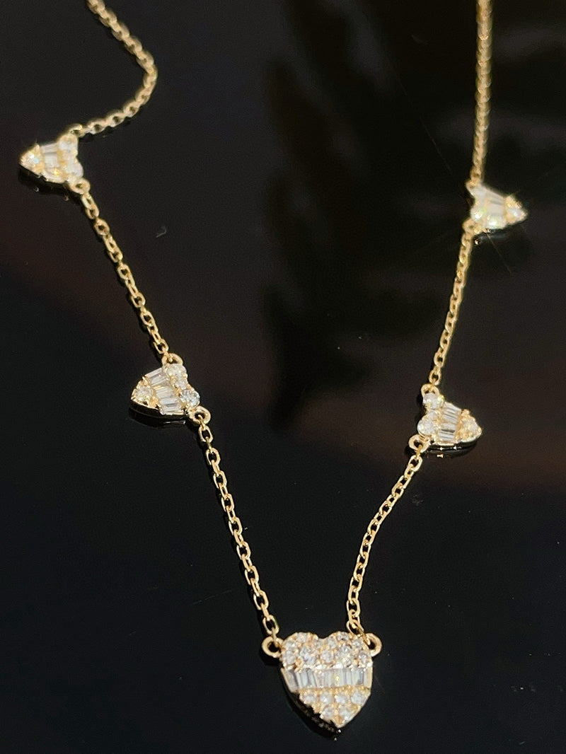 LUOWEND 18K White/Yellow/Rose Gold Natural Diamond Necklace for Women
