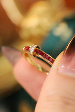 Load image into Gallery viewer, LUOWEND 18K Yellow Gold Real Natural Diamond and Ruby Ring for Women
