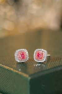 LUOWEND 18K White Gold Real Natural Pink Diamond Earrings for Women