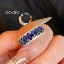 Load image into Gallery viewer, LUOWEND 18K White Gold Fine Jewelry Natural Sapphire Ring for Women
