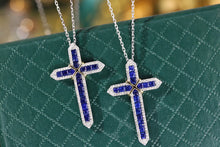 Load image into Gallery viewer, LUOWEND 18K White&amp;Yellow Gold Real Natural Diamond and Sapphire Necklace for Women
