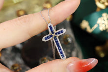 Load image into Gallery viewer, LUOWEND 18K White&amp;Yellow Gold Real Natural Diamond and Sapphire Necklace for Women
