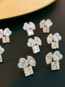 LUOWEND 18K White/Yellow Gold Natural Diamond Earrings for Women