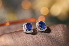 Load image into Gallery viewer, LUOWEND 18K White Gold Real Natural Diamond and Sapphire Earrings for Women
