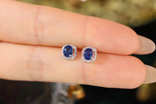 Load image into Gallery viewer, LUOWEND 18K White Gold Real Natural Diamond and Sapphire Earrings for Women
