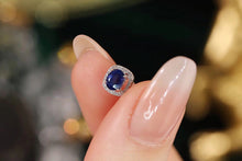 Load image into Gallery viewer, LUOWEND 18K White Gold Real Natural Diamond and Sapphire Earrings for Women
