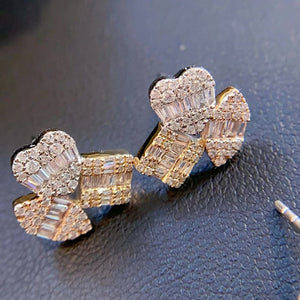 LUOWEND 18K White/Yellow Gold Natural Diamond Earrings for Women