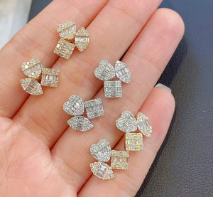 LUOWEND 18K White/Yellow Gold Natural Diamond Earrings for Women