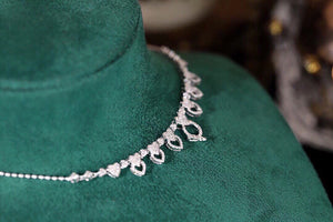LUOWEND 18K White Gold Real Natural Diamond Necklace for Women