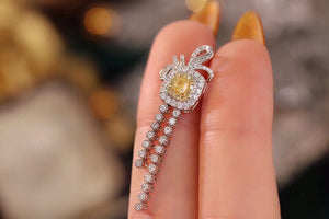 LUOWEND 18K White Gold Real Natural Yellow Diamond Earrings for Women
