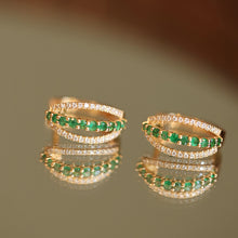 Load image into Gallery viewer, LUOWEND 18K Yellow Gold Fine Jewelry Natural Emerald Earrings for Women

