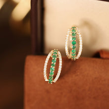 Load image into Gallery viewer, LUOWEND 18K Yellow Gold Fine Jewelry Natural Emerald Earrings for Women
