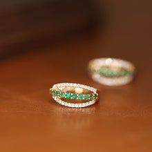 Load image into Gallery viewer, LUOWEND 18K Yellow Gold Fine Jewelry Natural Emerald Earrings for Women
