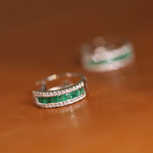 Load image into Gallery viewer, LUOWEND 18K White Gold Fine Jewelry Natural Emerald Earrings for Women
