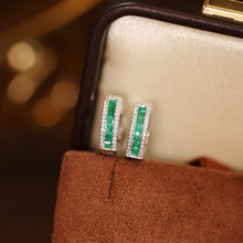 Load image into Gallery viewer, LUOWEND 18K White Gold Fine Jewelry Natural Emerald Earrings for Women
