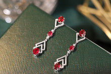 Load image into Gallery viewer, LUOWEND 18K White Gold Real Natural Diamond and Ruby Earrings for Women

