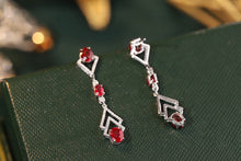Load image into Gallery viewer, LUOWEND 18K White Gold Real Natural Diamond and Ruby Earrings for Women
