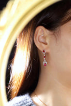 Load image into Gallery viewer, LUOWEND 18K White Gold Real Natural Diamond and Ruby Earrings for Women
