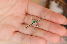 Load image into Gallery viewer, LUOWEND 18K Yellow Gold Real Natural Diamond and Emerald Necklace for Women
