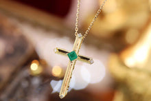 Load image into Gallery viewer, LUOWEND 18K Yellow Gold Real Natural Diamond and Emerald Necklace for Women
