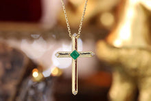 Load image into Gallery viewer, LUOWEND 18K Yellow Gold Real Natural Diamond and Emerald Necklace for Women
