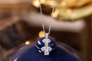 LUOWEND 18K White Gold Real Natural Diamond Pendant Necklace for Women