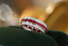 Load image into Gallery viewer, LUOWEND 18K White Gold  Real Natural Diamond and Ruby Ring for Women
