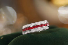 Load image into Gallery viewer, LUOWEND 18K White Gold  Real Natural Diamond and Ruby Ring for Women
