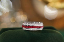 Load image into Gallery viewer, LUOWEND 18K White Gold  Real Natural Diamond and Ruby Ring for Women
