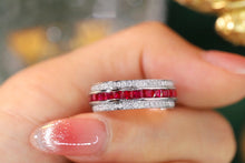Load image into Gallery viewer, LUOWEND 18K White Gold  Real Natural Diamond and Ruby Ring for Women
