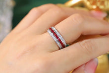 Load image into Gallery viewer, LUOWEND 18K White Gold  Real Natural Diamond and Ruby Ring for Women
