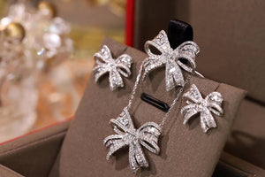LUOWEND 18K White Gold Real Natural Diamond Necklace/Ring/Earrings for Women