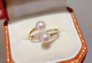 LUOWEND 18K Yellow or Rose Gold Real Natural Peal Ring for Women