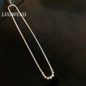 LUOWEND 100% Real 18K White Gold Necklace 3ct Real Natural Diamond 40cm Tennis Chain Necklace for Women Party