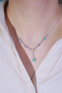 LUOWEND 18K White Gold Real Natural Diamond Necklace for Women