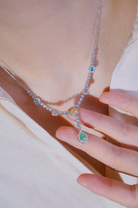 LUOWEND 18K White Gold Real Natural Diamond Necklace for Women