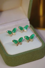 Load image into Gallery viewer, LUOWEND 18K Yellow Gold Real Natural Diamond and Emerald Earrings for Women
