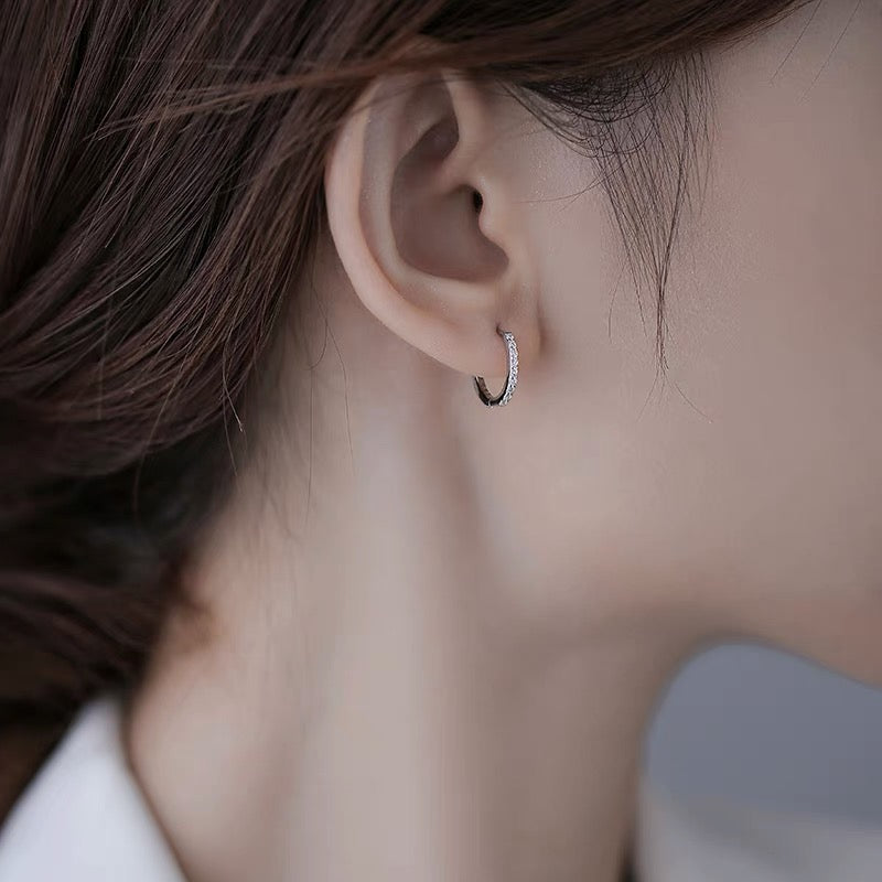 LUOWEND 18K White or Rose Gold Real Natural Diamond Hoop Earrings for Women