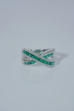 Load image into Gallery viewer, LUOWEND 18K White Gold Natural Diamond and Emerald Ring for Women
