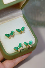 Load image into Gallery viewer, LUOWEND 18K Yellow Gold Real Natural Diamond and Emerald Earrings for Women
